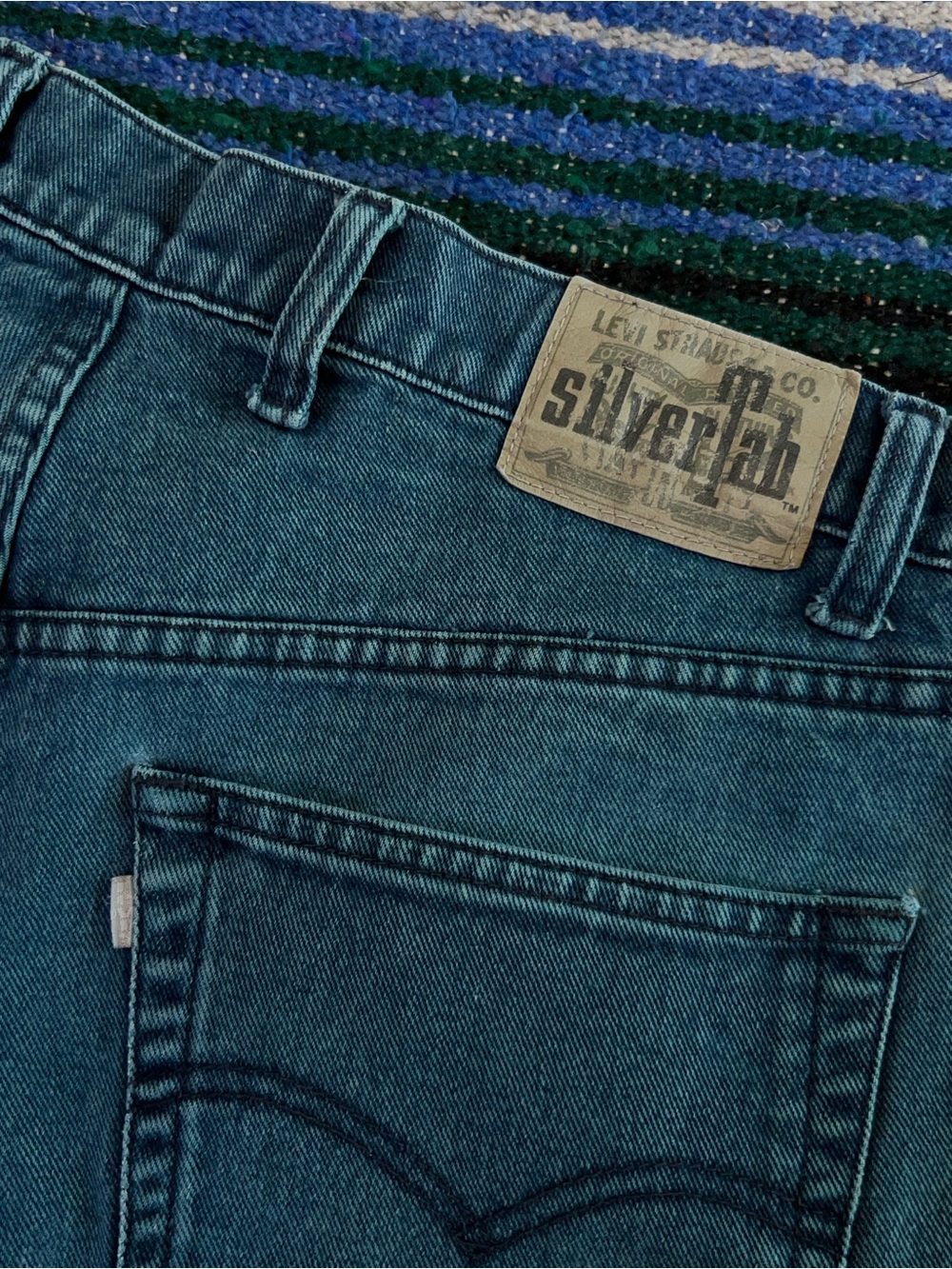 Vintage 90s Silver Tab Levi's Baggy Denim Jeans Teal Blue Purple tag 38 x 30 - Picture 13 of 15